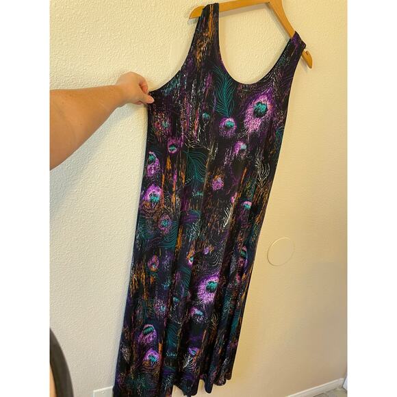 Jostar Y2K Boho Whimsy Goth Peacock Black Purple Blue Stretch Maxi Tank Dress XL - Picture 9 of 12